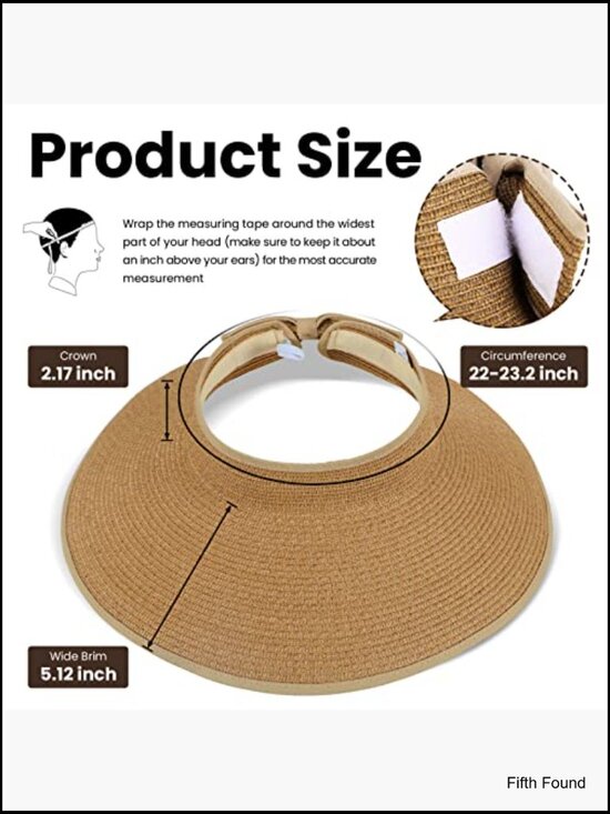 Roll-Up Straw Sun Visor Hat, Wide Brim, Adjustable, UPF 50+, Packable main image 4